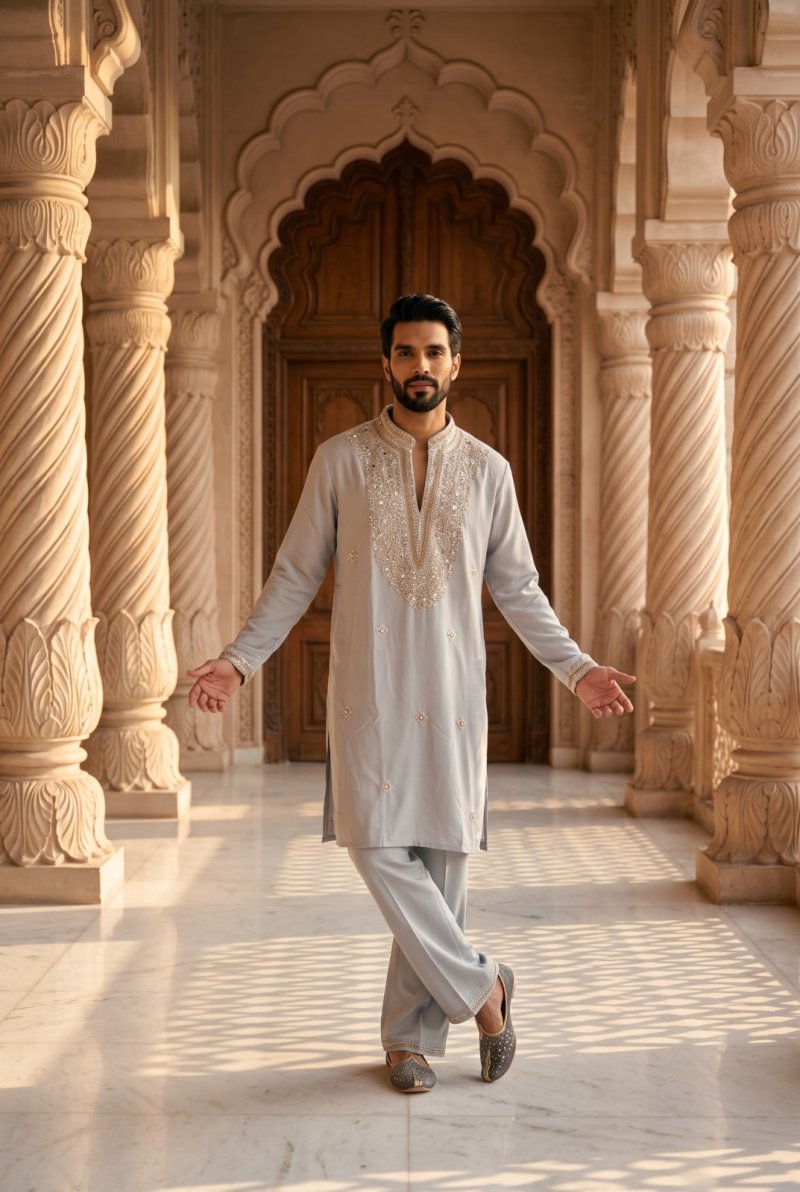 Grey Outluk Wedding Vol 62 Lachaka Mens Kurta With Bottom W6202